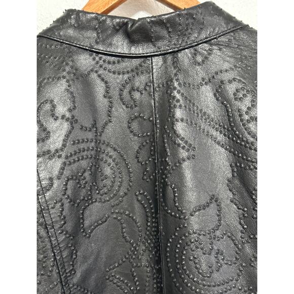 VTG 90s Y2K B&J Genuine Leather Blazer M Black 3D Embossed Boho Hippie - Picture 8 of 14